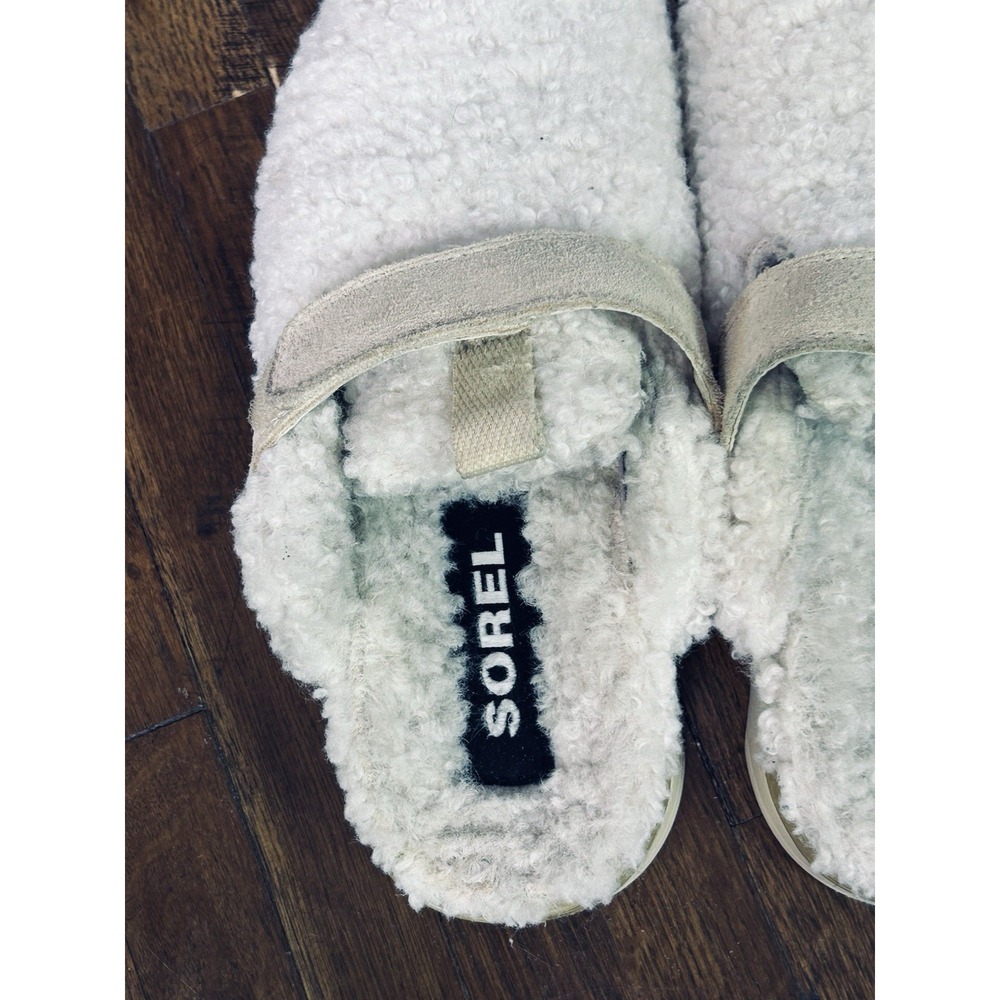 SOREL Viibe Faux Shearling Clogs cozy cream fleece upper Adjustable Strap 7.5 - Picture 6 of 8